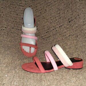 REBECCA MINKOFF-Kade-Red Ombre Tubular Strap Suede Slides-Sz 5.5-NWOB